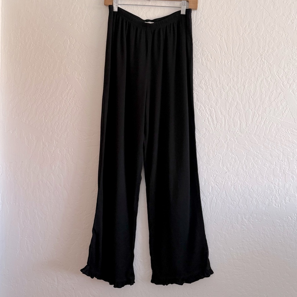 1990s Russ Berens Malibu Black Rayon Crepe Bloomers Pants with Flounce